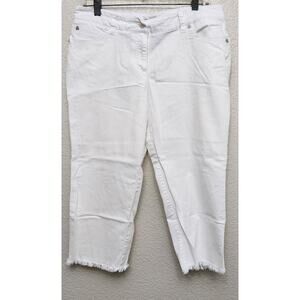 Zac & Rachel White Frayed Hem Cropped Pants 8 Lightweight Flat Front Stretch